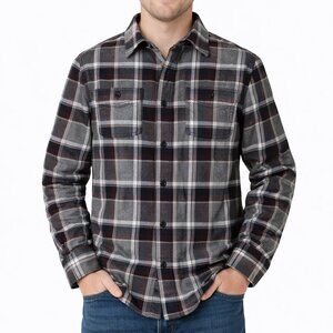 Roots Canada 100% Cotton Flannel Plaid Shirt Maroon Gray White & Black XS NWOT
